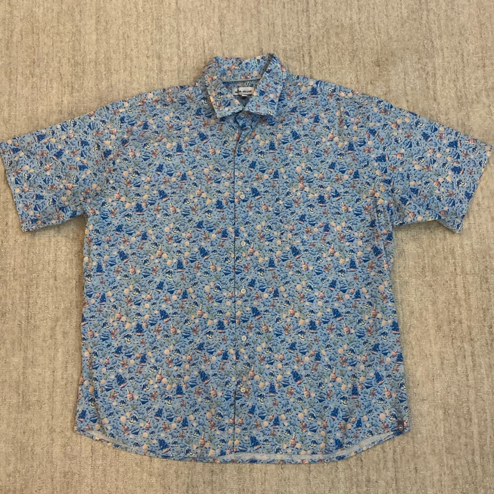 Peter Millar Men’s Print Short Sleeve Button Up Cotton Dress Shirt. Size XL